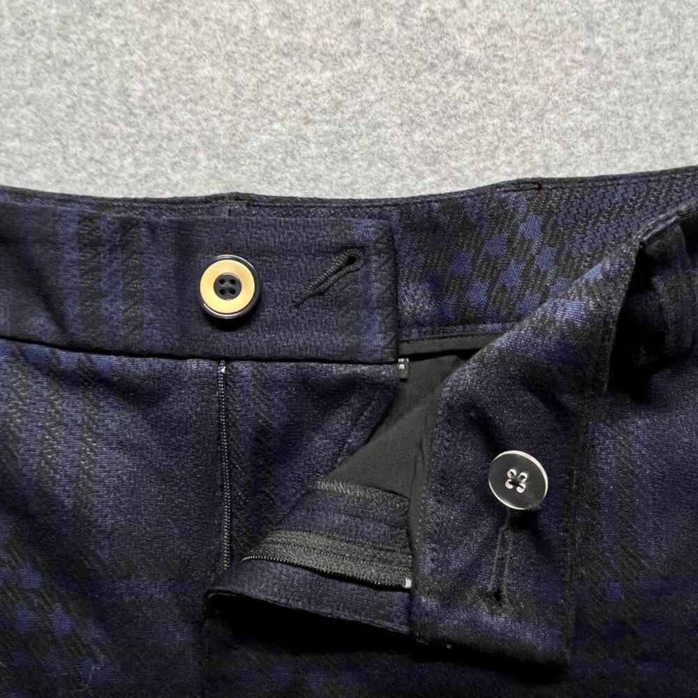 CAbi Women's Size 14 Navy Plaid Wide Leg Flare Trousers Dress Pants Stretch - Picture 4 of 8
